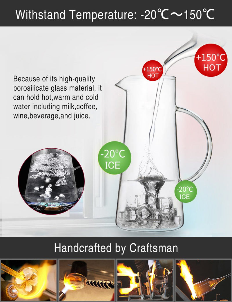 [Australia - AusPower] - SUSTEAS 1.5 Liter 51oz Glass Pitcher with Lid, Easy Clean Heat Resistant Glass Water Carafe with Handle for Hot/Cold Beverages - Water, Cold Brew, Iced Tea & Juice 