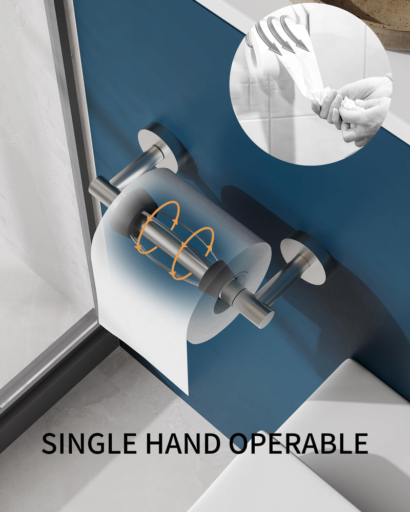 [Australia - AusPower] - BATHDANCE Brushed Nickel Toilet Paper Holder Wall Mount, Single Hand Operable Easy Tear Bathroom Toilet Paper Holder SUS 304 Stainless Steel, Double Post Pivoting Toilet Paper Roll Holder 