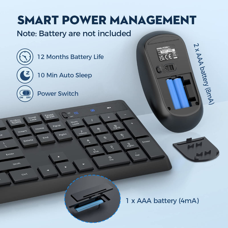 [Australia - AusPower] - Wireless Keyboard and Mouse Combo, COLIKES 2.4G USB Cordless Mouse and Keyboard, 3 Level DPI Slim Ergonomic Mouse, Responsive Plug & Play for Computer Laptop PC - Full Size, Black 