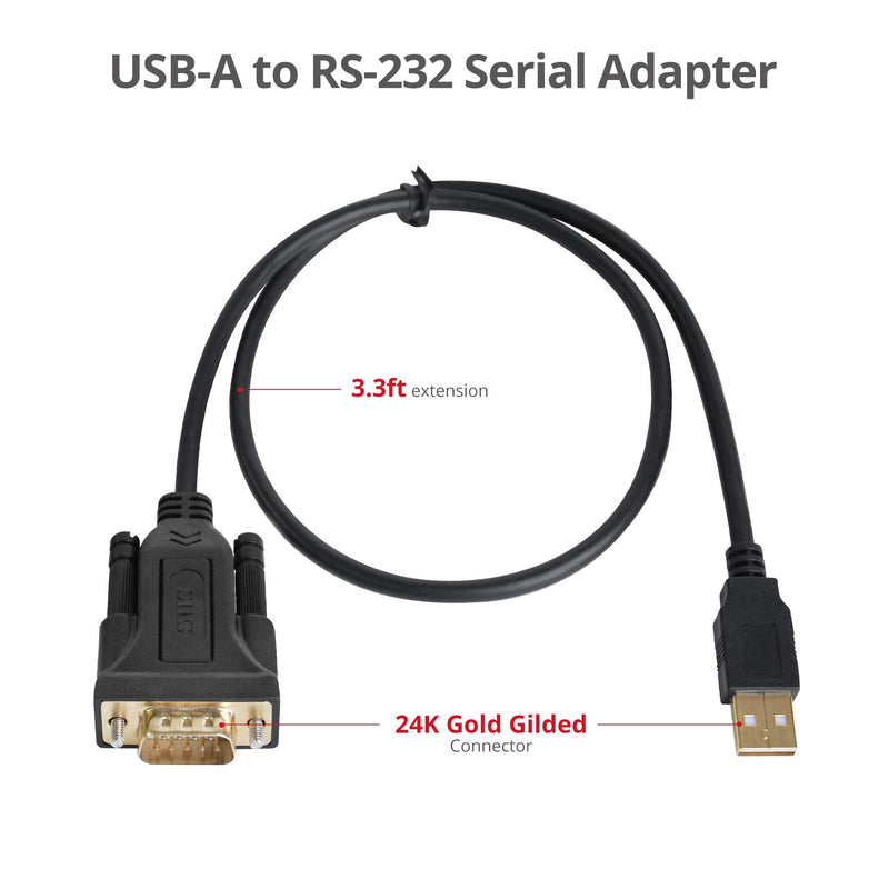 [Australia - AusPower] - SIIG USB to Serial Adapter, USB 2.0 to RS-232 Male 9-pin DB9 Cable, 3.3ft, FTDI FT232 Chipset, 250Kbps, 24K Gold Gilded, TAA Compliant, ESD Protection, for Windows & Mac (JU-CS0311-S1) 
