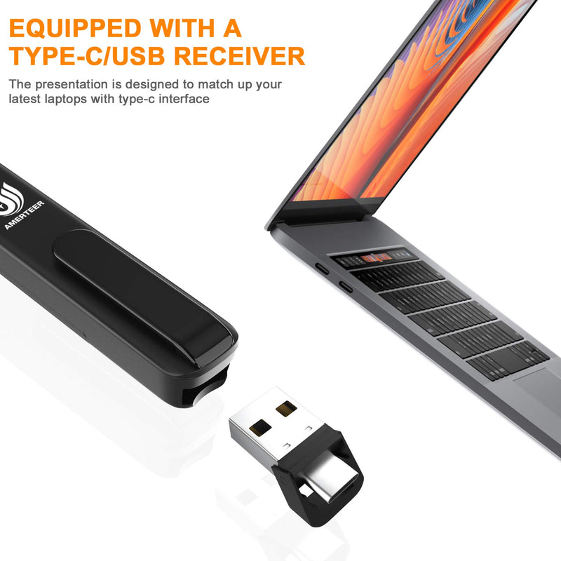 [Australia - AusPower] - Wireless Presenter, AMERTEER RF 2.4GHz USB and Type-C Presentation Remote with Hyperlink &Volume Control PowerPoint Remote Clicker for Mac Book/Air/Pro 