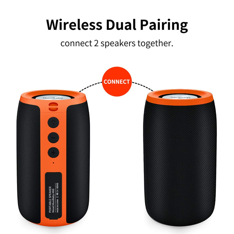[Australia - AusPower] - Bluetooth Speaker,MusiBaby Portable Bluetooth Speakers,Portable,Waterproof,Wireless Speaker with Loud Stero and Booming Bass,Dual Pairing,Bluetooth 5.0,24H Playtime for Home,Party (Orange) 