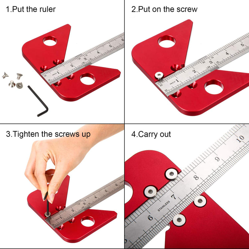 [Australia - AusPower] - Aluminum Alloy Square Center Scribe Center Finder Line Gauge Carpenter Ruler Woodworking Center Measuring Tool with Detachable Ruler 
