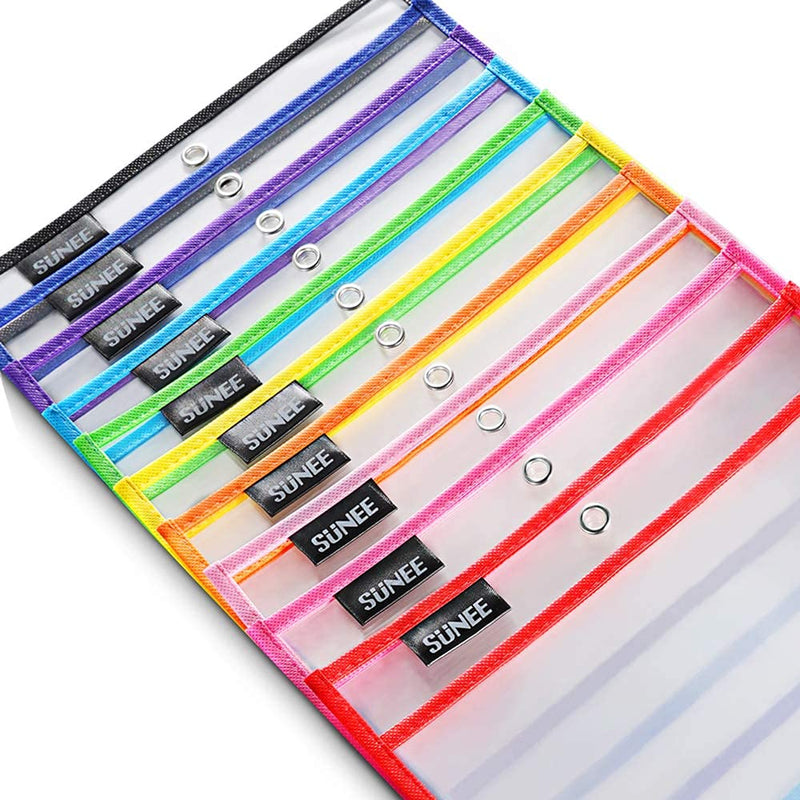 [Australia - AusPower] - SUNEE 10 Packs Oversized Reusable Dry Erase Pocket Sleeves with Binder Ring, 10 Assorted Colors 10x14 Ticket Holders, Clear Plastic Sheet Protectors, Teacher School Classroom Supplies 