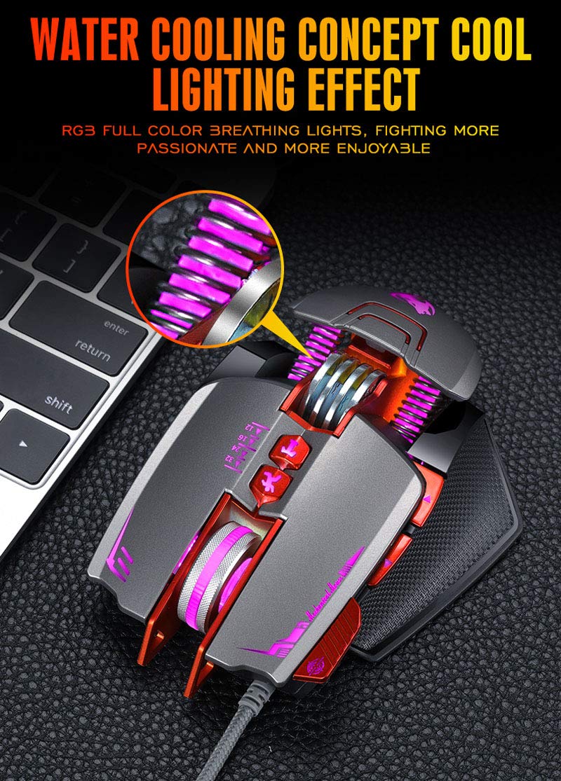 [Australia - AusPower] - Shenligod Gaming Mouse Wired [3200 DPI] [Programmable] [Breathing Light] Ergonomic Game USB Computer Mice RGB Gamer Desktop Laptop PC Gaming Mouse,8 Buttons forWindows PC Gamers Silver 