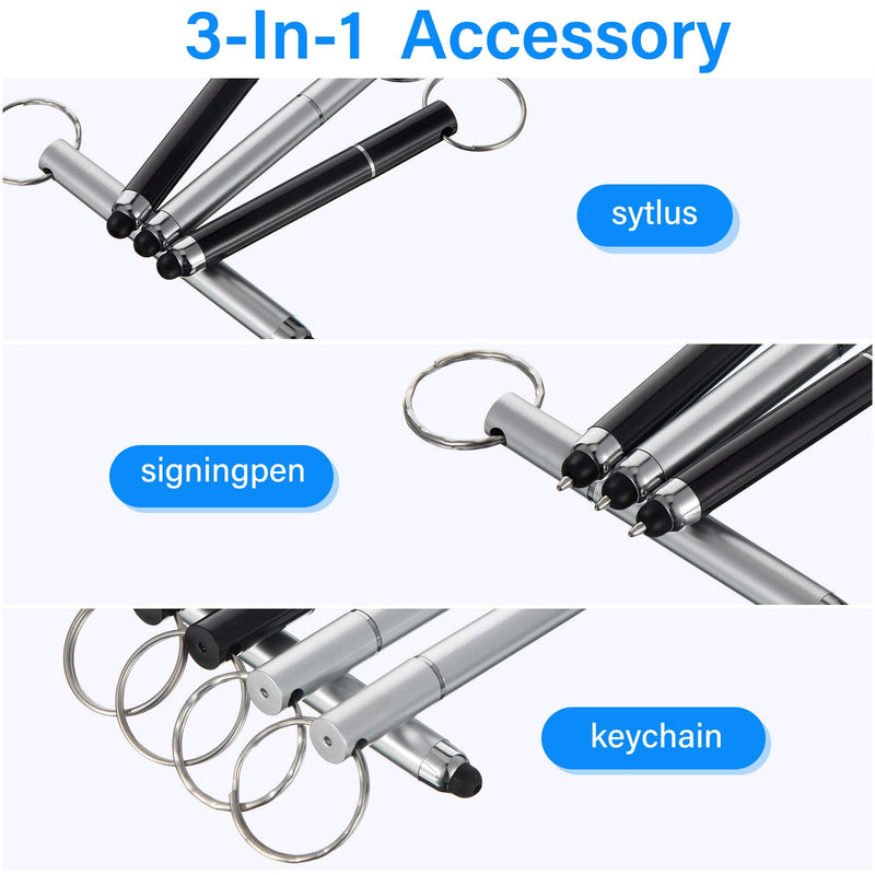 [Australia - AusPower] - Outus 8 Pieces Stylus Pen Keychain Portable Touch Screen Capacitive Stylus, 3-in-1 Integrated Key Chain Stylus Pens for Tablets and Cell Phones Black, Silver 