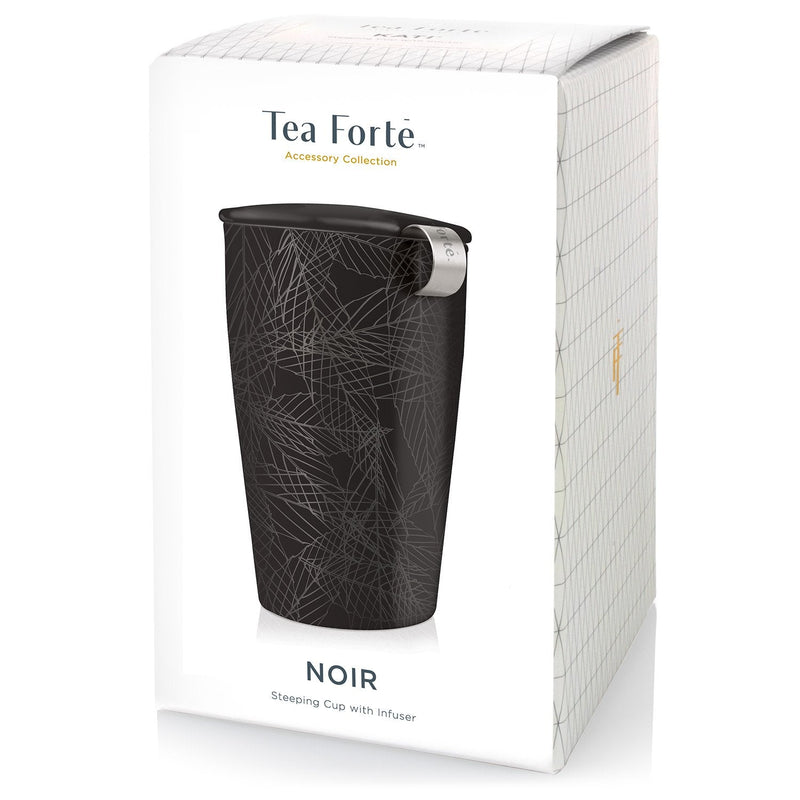 [Australia - AusPower] - Tea Forte Kati Cup Noir, Ceramic Tea Infuser Cup with Infuser Basket and Lid for Steeping Loose Leaf Tea 