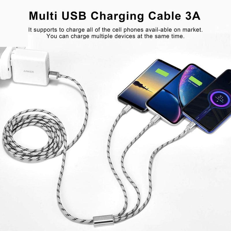 [Australia - AusPower] - 2pcs ASICEN 10Ft/3m Multi USB Fast Charger Cord 3A, 3-in-1 Charging Cable for Phone/Micro-USB/Type-C Compatible with Cell Phones/Samsung Galaxy/Pixel/LG/Tablets and More 