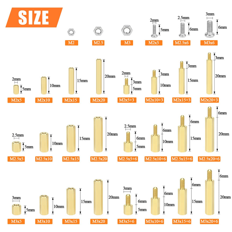 [Australia - AusPower] - HELIFOUNER 420 Pieces M2 M2.5 M3 Male Female Hex Brass Spacers Standoffs Screws Nuts Assortment Kit with a Tweezers M2 M2.5 M3 Brass Standoff Kit 