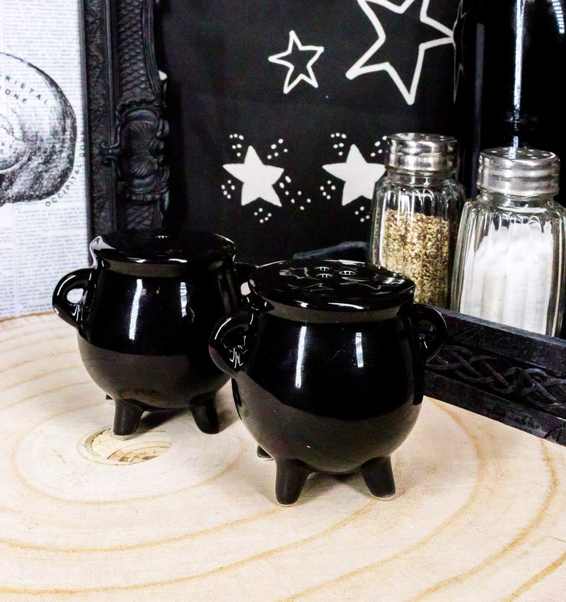 [Australia - AusPower] - Ebros Gift Halloween Witching Hour Wicca Witch Magic Black Cauldrons Salt And Pepper Shakers Set Ceramic Figurines Potion Cauldron Kitchen Tabletop Decor Collectible 