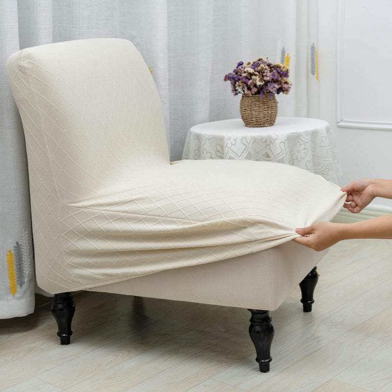[Australia - AusPower] - Liykimt Armless Accent Slipper Chair Cover Slipcover,Slipper Chair Jacquard Fabric Stretch Spandex Removable for Armless Chair Furniture Protector Covers for Living Dining Room (2, Rhombus Beige) 2 
