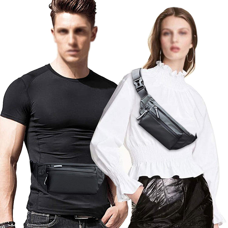 [Australia - AusPower] - MOVOYEE Water Resistant Fanny Pack for Walking Athletic Hiking Travel Pocket, Waist Bag Men Women Sling Chest Bag Over the Shoulder, Running Belt for iPhone 12 11 Pro Max Xs Xr 8 7 6 Plus Phone Pouch 01-Black 