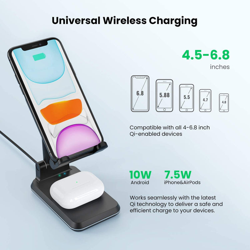 [Australia - AusPower] - Wireless Charging Phone Stand,Foldable Desktop Cell Phone Tablet Stand,10W Max Qi-Enabled Wireless Charging Multi-Angle Adjustable Metal Phone Holder for iPhone 11/ES/MAX/XS/XR/X/8,AirPods/Pro 