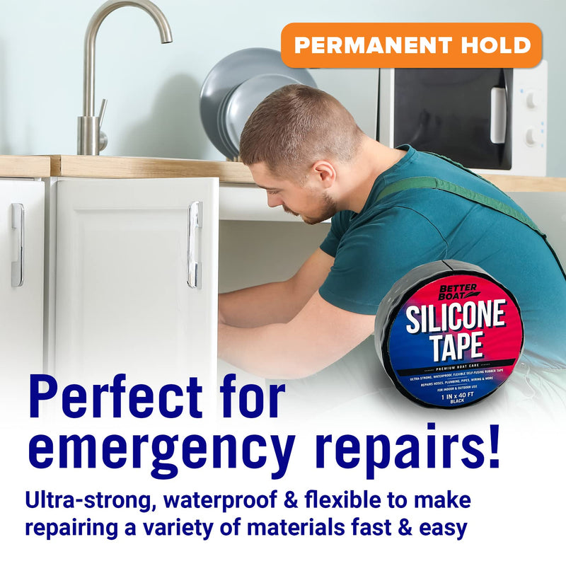 [Australia - AusPower] - Rubber Tape Silicone Tape Self Fusing Rubber Grip Tape 1" x 40FT Black Silicone Repair Pipe Tape Electrical Radiator Hose Coax Plumbers Water Seal Stretch 