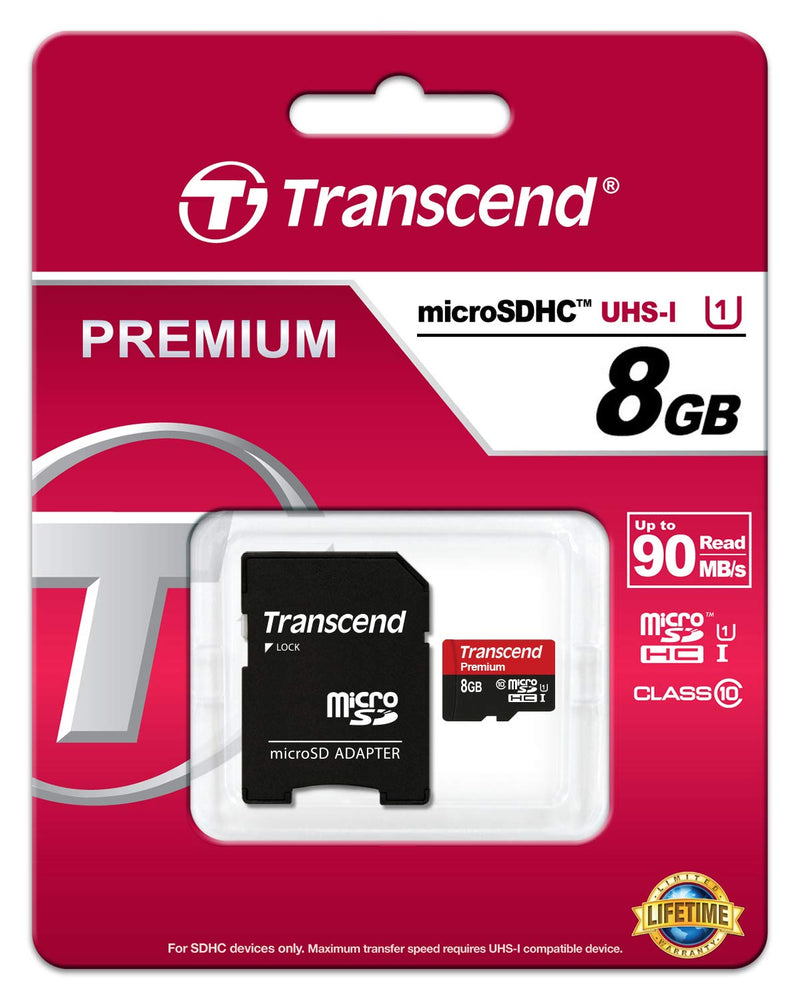 [Australia - AusPower] - Transcend 8 GB microSDHC Class 10 Uhs-1 Memory Card with Adapter (TS8GUSDU1) 