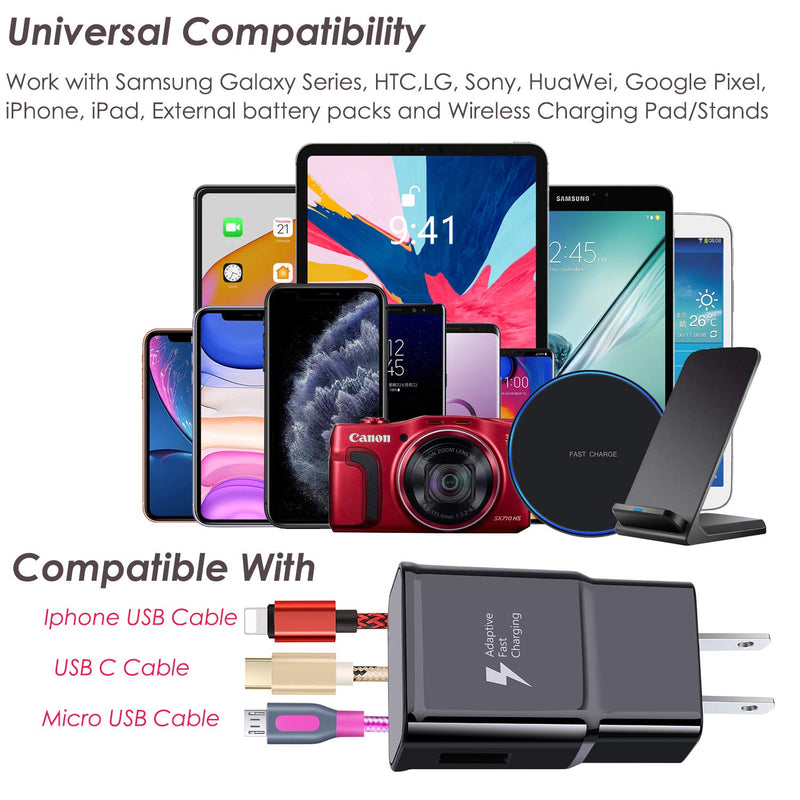 [Australia - AusPower] - Adaptive Fast Charging Block Adapter Compatible for Galaxy S6/S7/S8/S8 +/S9/S9 +/S10/S10e, Galaxy Note 8/Note 9/Note 10+, LG V30/V20/G7/G6/G5 USB Travel Fast Charging Wall Charger (5-Pack Black) 