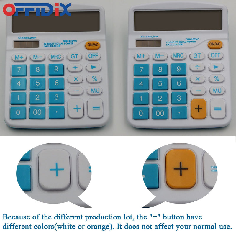 [Australia - AusPower] - OFFIDIX Desktop Calculator 12 Digit Large LCD Display Calculator Office Desk Calculator, Dual Power Electronic Calculator (Sky Blue) Sky Blue 
