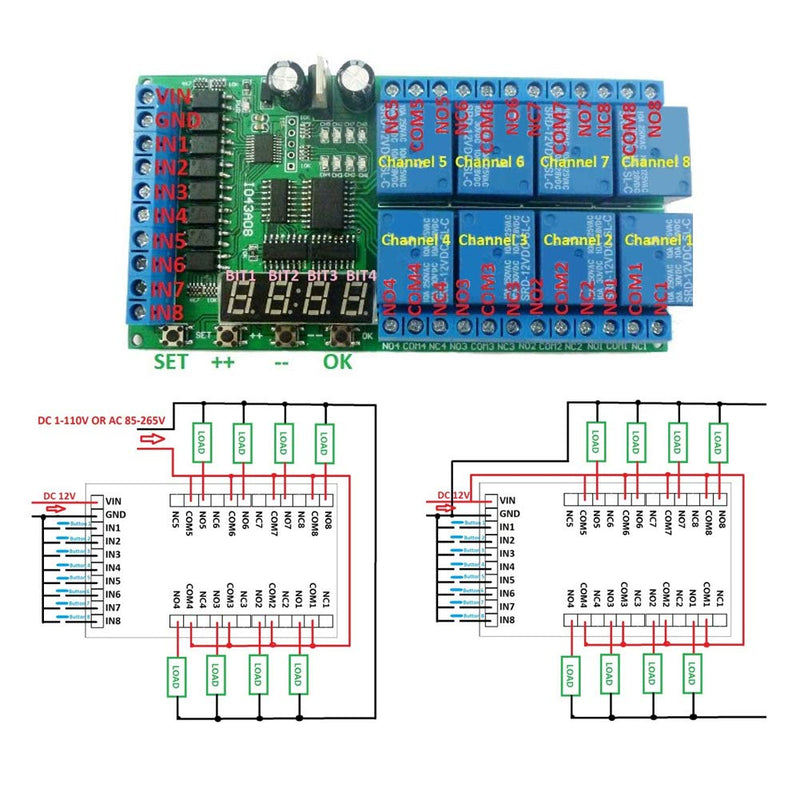 [Australia - AusPower] - Multifunction Time Relay, DC 12V 8CH LED Multifunction Digital Delay Time Cycle Timing Relay Switch Module 
