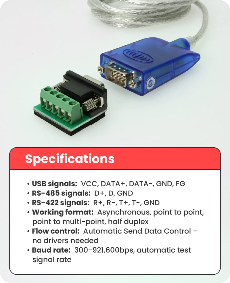 [Australia - AusPower] - Gearmo Pro 5ft. USB to RS-485/422 Serial Adapter FTDI Chip - Windows 11 Supported 