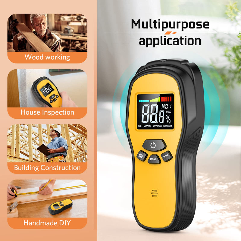 [Australia - AusPower] - Pinless Wood Moisture Meter Detection - Firewood Moisture Meter Digital Moisture Detector for Lumber Drywall Firewood Masonry Woodworking Plaster Floor Concrete Building with LCD Display Sound Alarm 