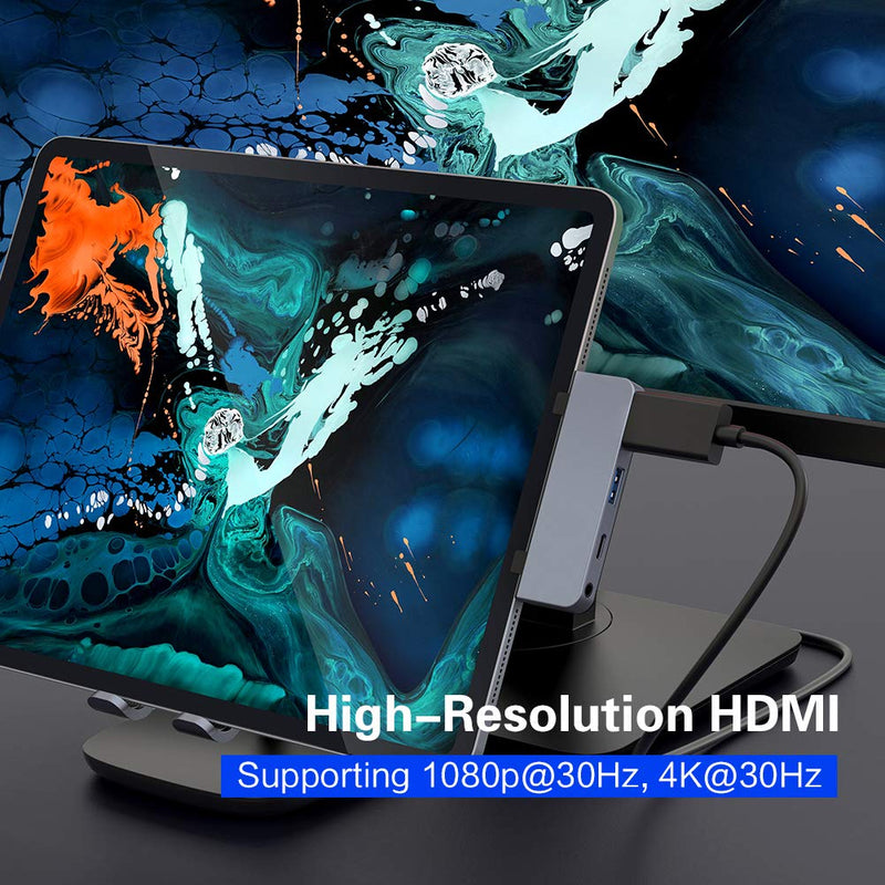 [Australia - AusPower] - HyperDrive USB C Hub Adapter for iPad Pro 2020 2019 2018 11”/ 12.9", USBC Smartphone/Tablet, 4-in-1 USB-C Hub Dongle with 4K HDMI, C-USB PD Charging, USB 3.0, 3.5mm Headphone Audio Jack -Gray 