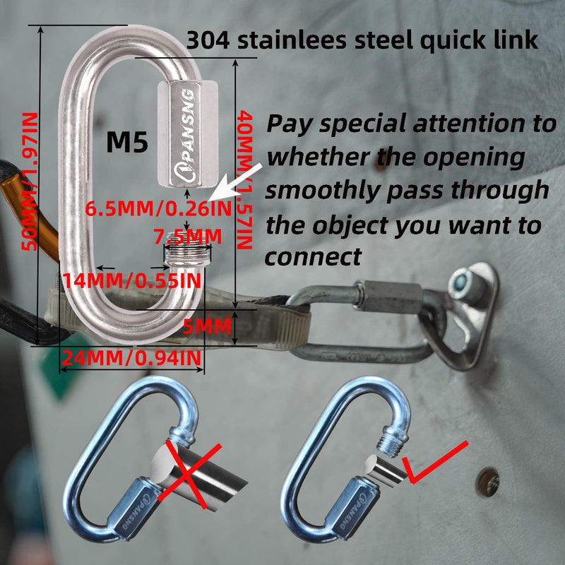 [Australia - AusPower] - PANSNG M5 14PCS Threaded Quick Links Stainless Steel Silver Screw Chain Links Chain Connector D Shape Locking Carabiner 3/16 Inchs 1200 pounds for Camping/Pet M5-14PCS 