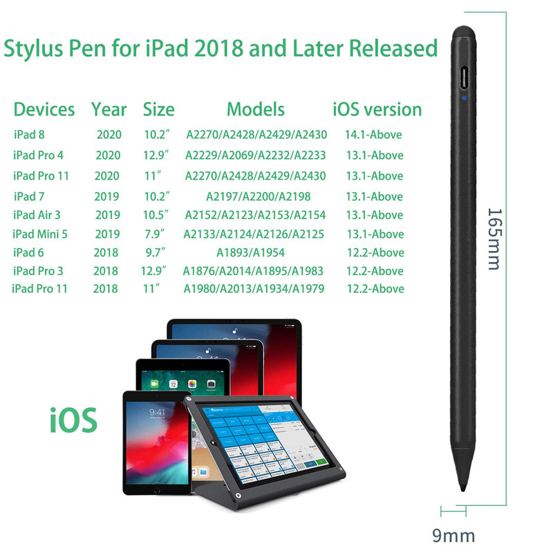 [Australia - AusPower] - iPad Pro 12.9" 5th/4th Stylus Pencil,1.5mm Palm Rejection Replaceable Fine Tip Active Pen Compatible with Apple Pencil for iPad Pro 12.9-Inch 5th/4th Gen Stylus for Drawing Sketching Pen Black 