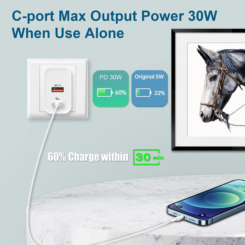 [Australia - AusPower] - USB C Charger 30W, cshare 2-Port PD 3.0 Fast Charger USB Wall Charger,Foldable Power Adapter for iPhone 13/12/11/Mini/Pro Max, Google Pixel 6/Pro, MacBook, Pad Pro, AirPods, Galaxy S22 Ultra S21 S20 