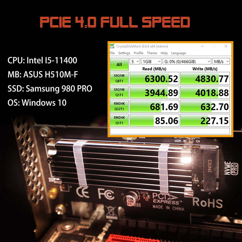[Australia - AusPower] - GLOTRENDS M.2 PCIe NVMe 4.0/3.0 Adapter with 0.12 Inch Thick M.2 Heatsink for M.2 PCIe SSD (NVMe and AHCI), PCIE 3.0X 4 Full Speed, Desktop PC Installation (PA09-HS) 