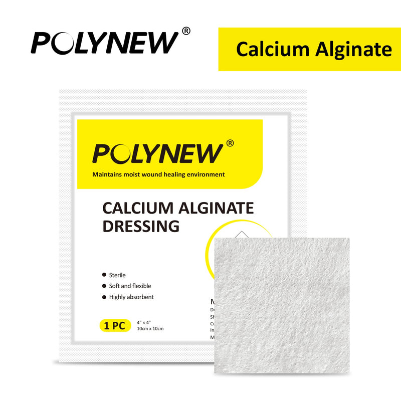 [Australia - AusPower] - Polynew Calcium Alginate Wound Dressing, 4'' x 4'' Patches,12 Pack, Soft and Highly Absorbent Wound Care 