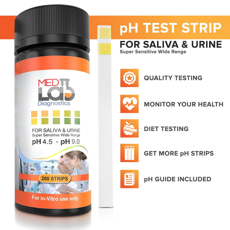 [Australia - AusPower] - pH Test Strips 4.5 to 9.0 ( 200 ct) for Urine and Saliva Body pH Testing. Urinalysis Reagent Test Strips for Acidity and Alkalinity. Alkaline Diet Food and Acid pH Testing 