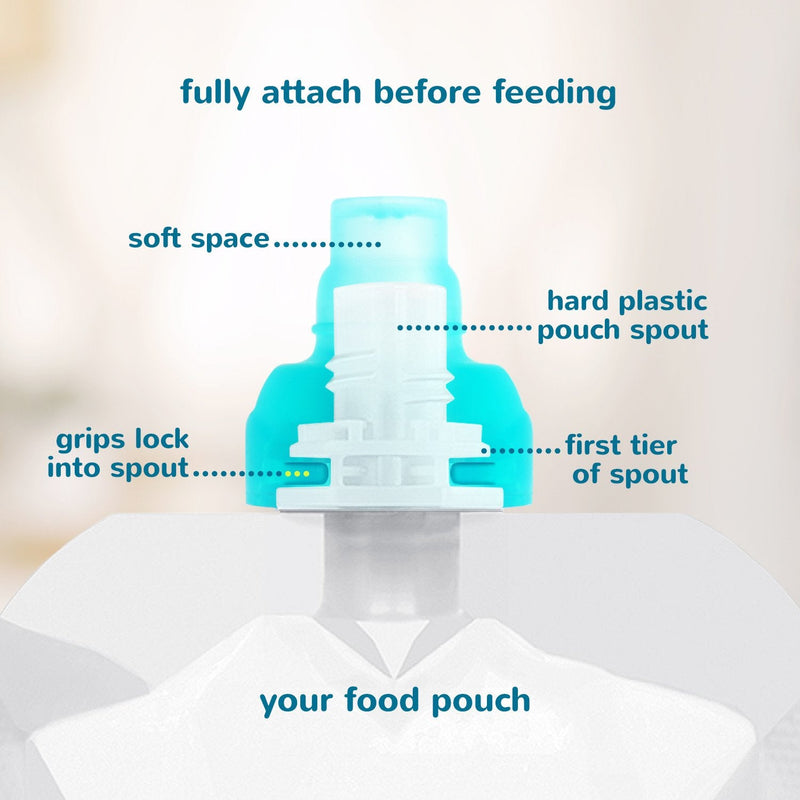[Australia - AusPower] - ChooMee SoftSip Food Pouch Top | Baby Led Weaning | No Spill Flow Control Valve, Protects Childs Mouth, 100% Silicone, BPA Free | 2CT Orange Aqua 