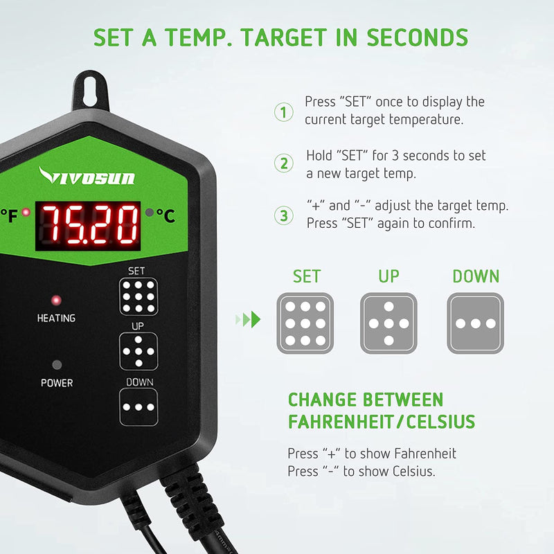 [Australia - AusPower] - VIVOSUN Digital Heat Mat Thermostat Temperature Controller 40–108 ºF for Seedlings, Germination, Rooting, Fermentation and Reptiles 