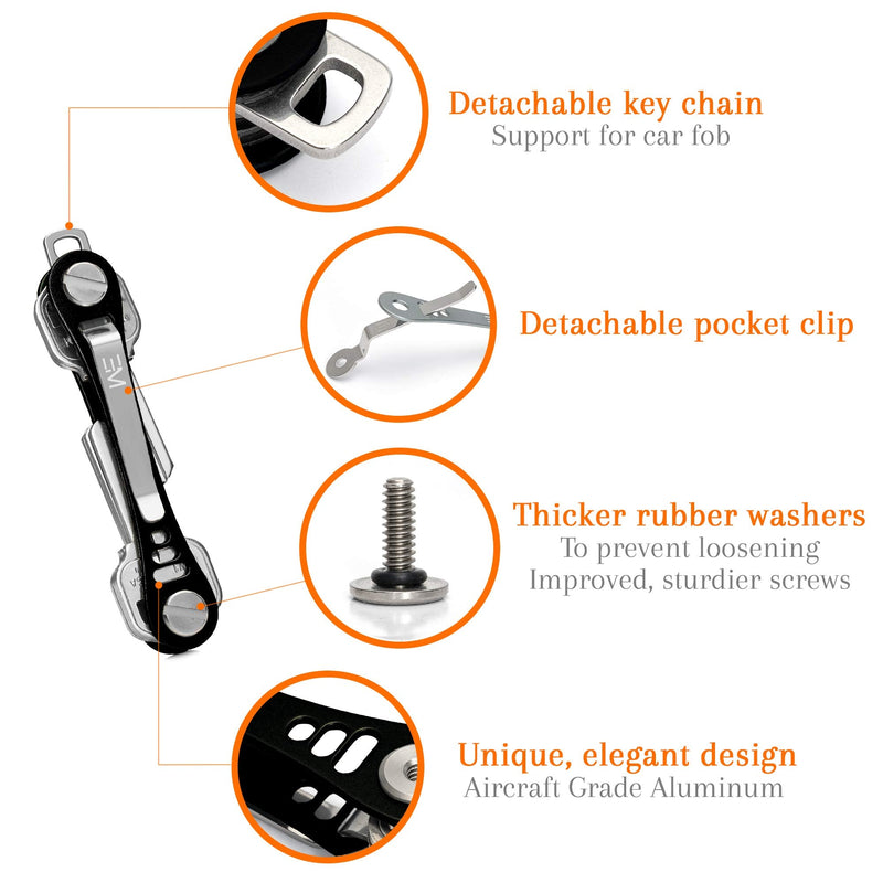 [Australia - AusPower] - EM Compact Key Holder for Keychain Premium (Aircraft Grade Aluminum) – Smart Key Organizer Keychain – Minimalist Unique Style Pocket Clip Design (Black) Black 