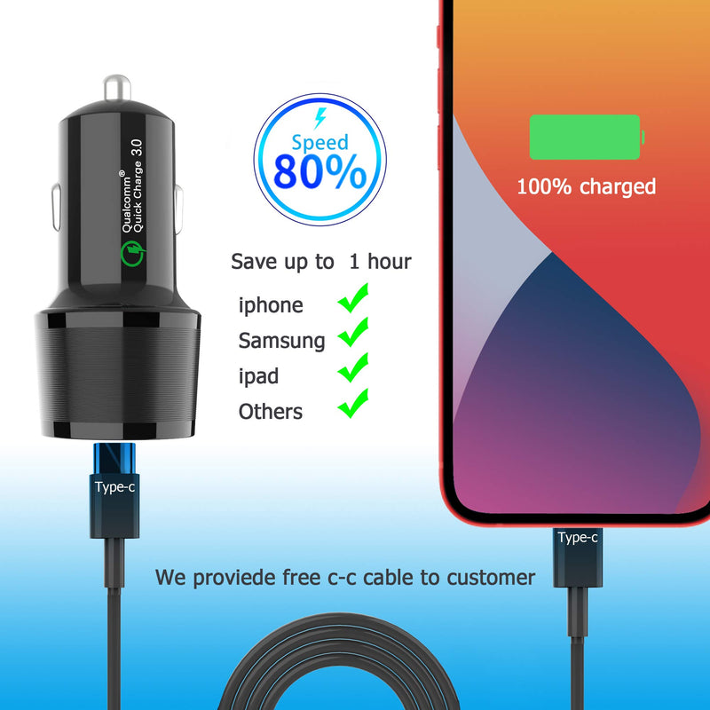 [Australia - AusPower] - Bluemega USB C Car Charger, 40W Car Charger Adapter Premium Fast Dual 20W PD 3.0 Car Cigarette Lighter Compatible for iPhone 12/11/SE/XS/XR/8, Galaxy S20/S10, Tablets, iPad (3ft Type C Cord) 