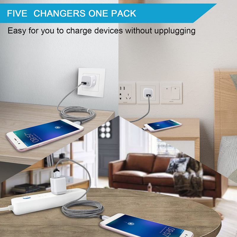 [Australia - AusPower] - Fast Wall Charger, Charger Box,5Pack 1A One Port Charging Block Travel Plug Power Charger Adapter for iPhone 13 Pro Max,12 Pro,11 Pro Max,XR,SE,8 7 6 Plus, Samsung Galaxy S21 Ultra S20 S10 S9 Plus A12 White,Blue,Green,Purple,Rosered 