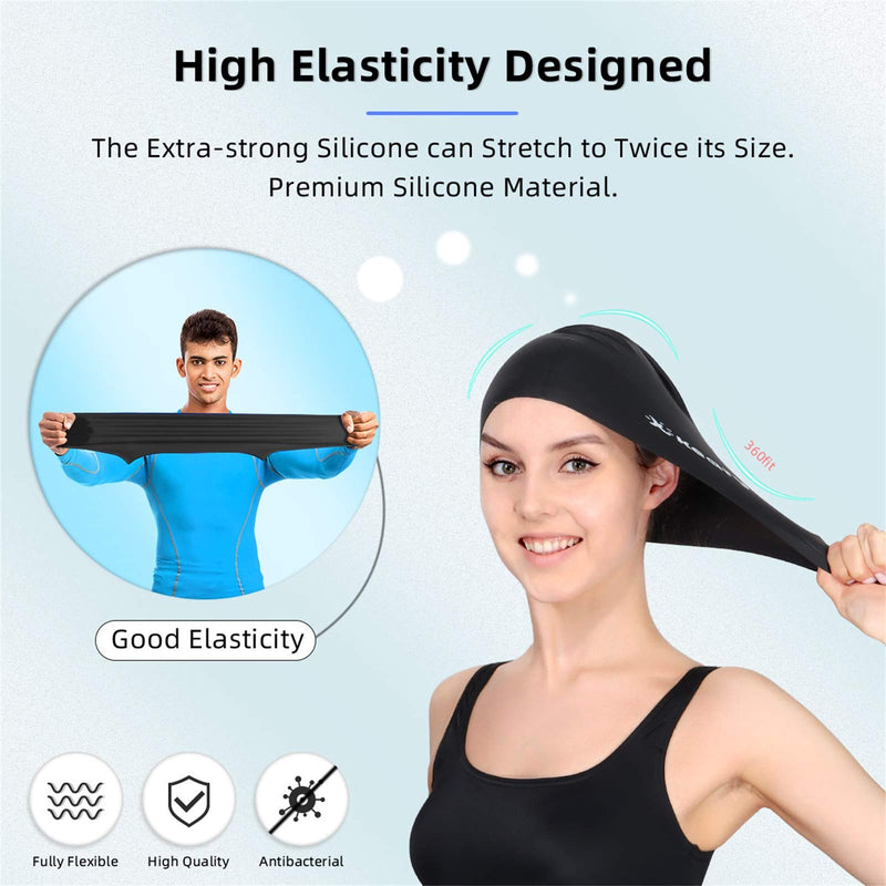 [Australia - AusPower] - Keary 2 Pack Updated Silicone Swim Cap for Long Hair Women Girl Waterproof Bathing Pool Swimming Cap Cover Ears to Keep Your Hair Dry, 3D Soft Stretchable Durable and Anti-Slip, Easy to Put On and Off 
