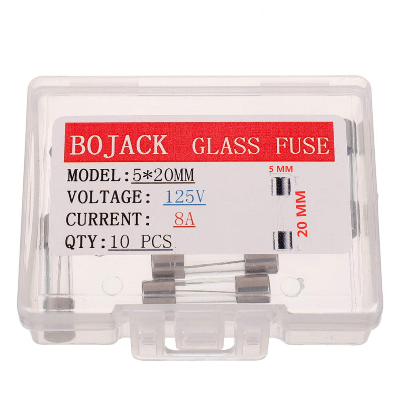[Australia - AusPower] - BOJACK 5x20 mm 8A 8 amp 125V 125 Volt 0.2x0.78 Inch F8AL125V Fast-Blow Glass Fuses(Pack of 10 Pcs) 