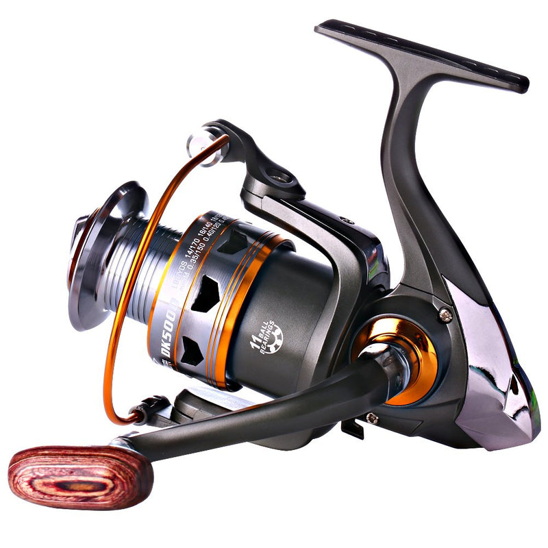 [Australia - AusPower] - Sougayilang Spinning Fishing Reels with Left/Right Interchangeable Collapsible Wood Handle Powerful Metal Body 5.2:1/5.1:1 Gear Ratio Smooth 11BB for Inshore Boat Rock Freshwater Saltwater Fishing DK1000 