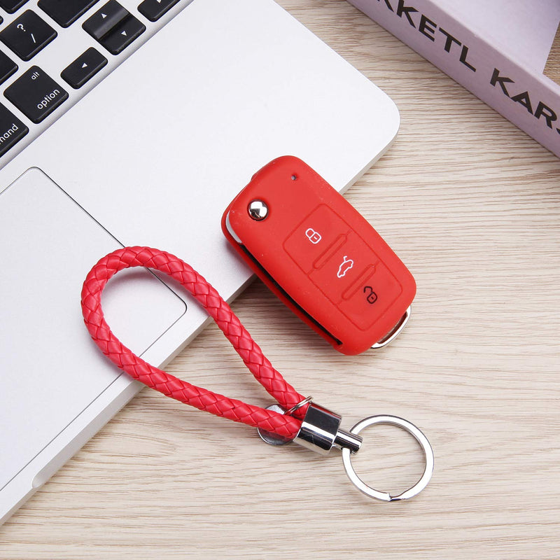 [Australia - AusPower] - Protective Silicone Remote Car Key Case Cover and Key Chain for Volkswagen VW POLO Tiguan Passat B5 B6 B7 Golf EOS Scirocco Jetta MK6 Octavia SKODA SEAT (RED) RED 