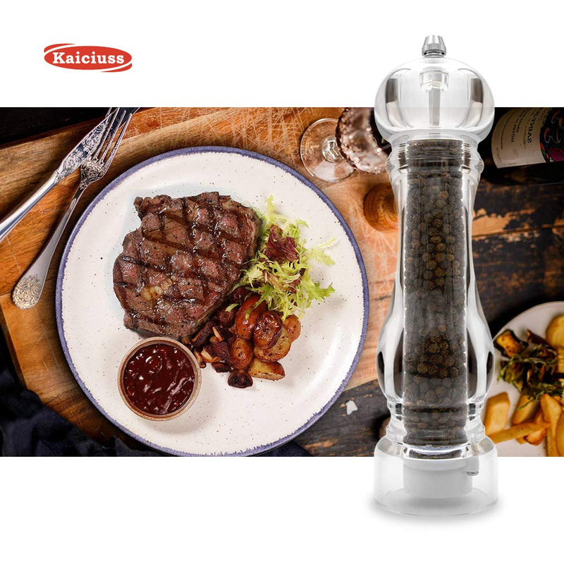 [Australia - AusPower] - Kaiciuss Salt Pepper Grinder Mill Arcylic,the Best Peppercorn Grinder with Adjustable Mill-Clear White Box 1 Pack 