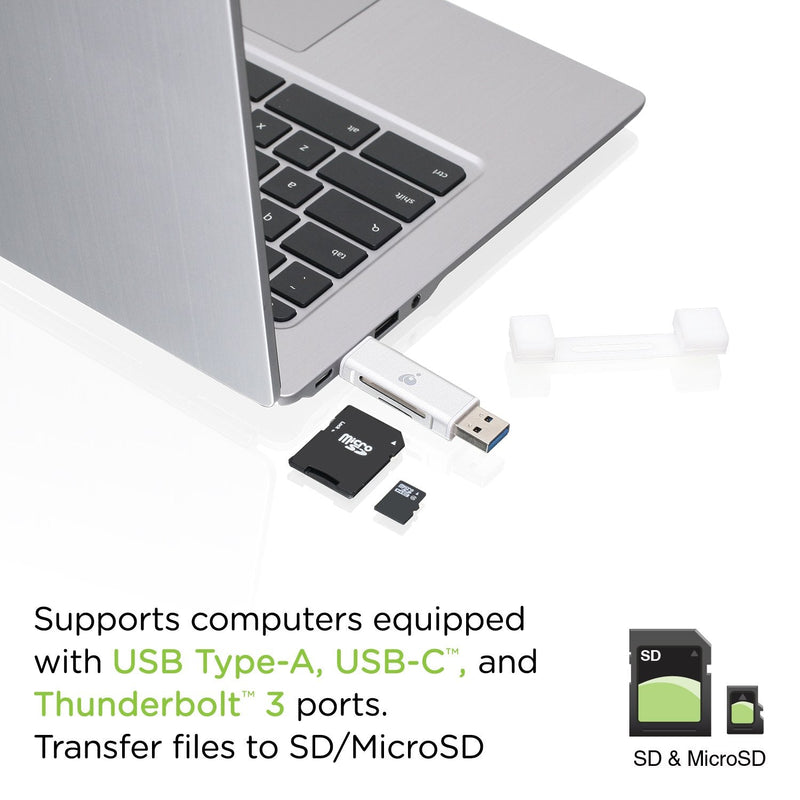 [Australia - AusPower] - IOGEAR USB-C 2-in-1 SD Card Reader - w/USB Type A - SDXC - SDHC - SD - MMC - RS-MMC - Micro SDXC - Micro SD - Micro SDHC Card - UHS-I Cards - GFR3C12 