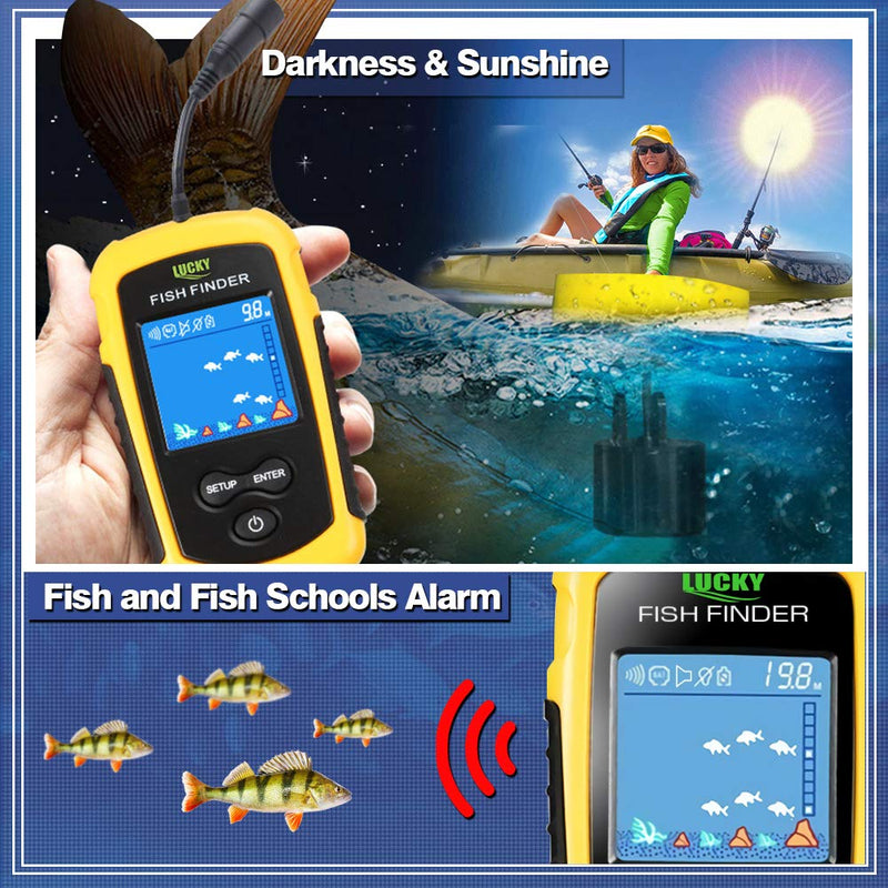 [Australia - AusPower] - LUCKY Kayak Portable Fish Depth Finder Water Handheld Fish Finder Sonar Castable Kayak Boat Fishfinder Transducer Fishing LCD Display FFC1108 