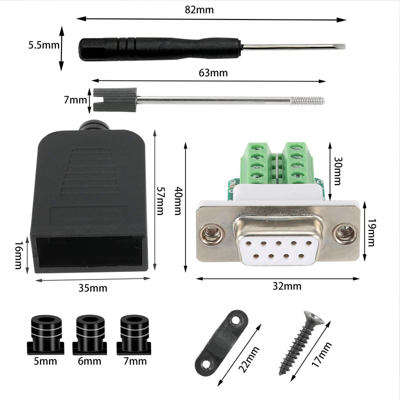 [Australia - AusPower] - Dbilida DB9 Solderless Connector 4Male, DB9 Breakout Connector RS232 D-SUB Serial to 9pin Port Terminal with Case 