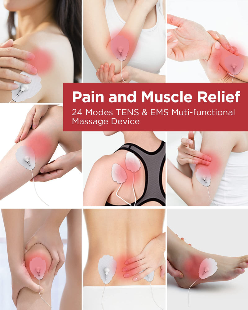 [Australia - AusPower] - TENKER TENS EMS Unit Muscle Stimulator, 24 Modes TENS Machine for Pain Relief & Muscle Strength Rechargeable Electronic Pulse Massager(Not Fit TENKER Square Pads) 