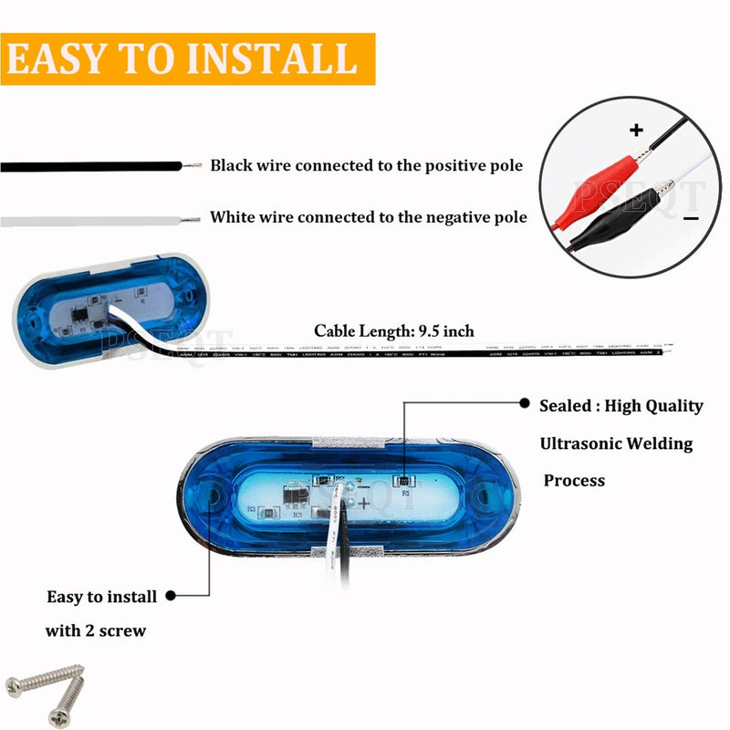 [Australia - AusPower] - PSEQT 3.8'' Waterproof Boat Marine LED Lights Courtesy Interior Deck Light Navigation Transom Stern Cabin Lighting for Pontoon Fishing Boat Kayak Sailboat Bass Boat Vessel 12V 24V (Blue 6Pcs) 6PCS Blue 