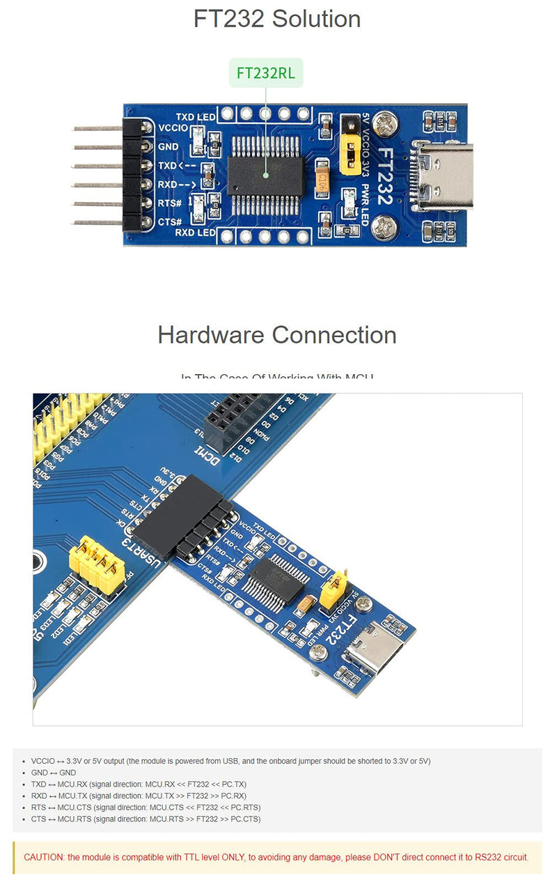 [Australia - AusPower] - FT232 USB to UART (TTL) Communication Module, USB-C Connector, Compatible 3.3V/5V Logic Level, Supports Mac OS, Linux, Android, Wince, Windows 7/8/8.1/10/11... FT232 USB UART Board (Type C) 