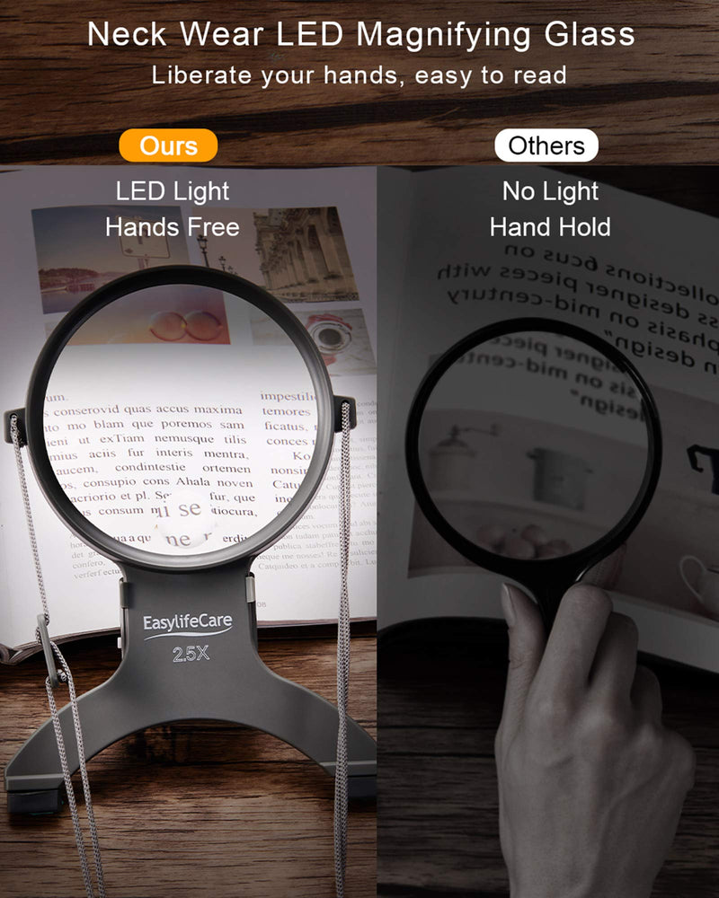 [Australia - AusPower] - EasyLifeCare Hands Free Chest Rest LED Magnifier - Neck Wear Visual Aid Illuminated Magnifying Glass for Low Vision & Visually Impaired Seniors - Portable - Gifts for Mom, Dad, Grandmother, Women, Men 