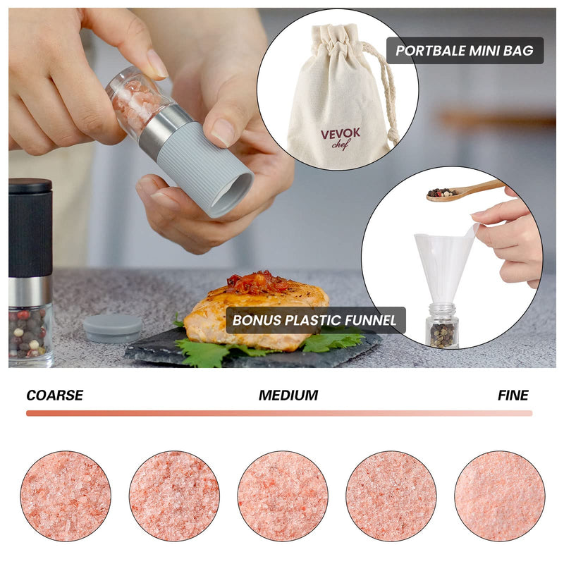[Australia - AusPower] - Mini Salt and Pepper Grinder Set, Small Tiny Adjustable Coarseness Ceramic Salt Grinder Portable Handy Spice Pepper Mill Shaker For BBQ Party Lunch Bag Kitchen Chef Gifts Gray 