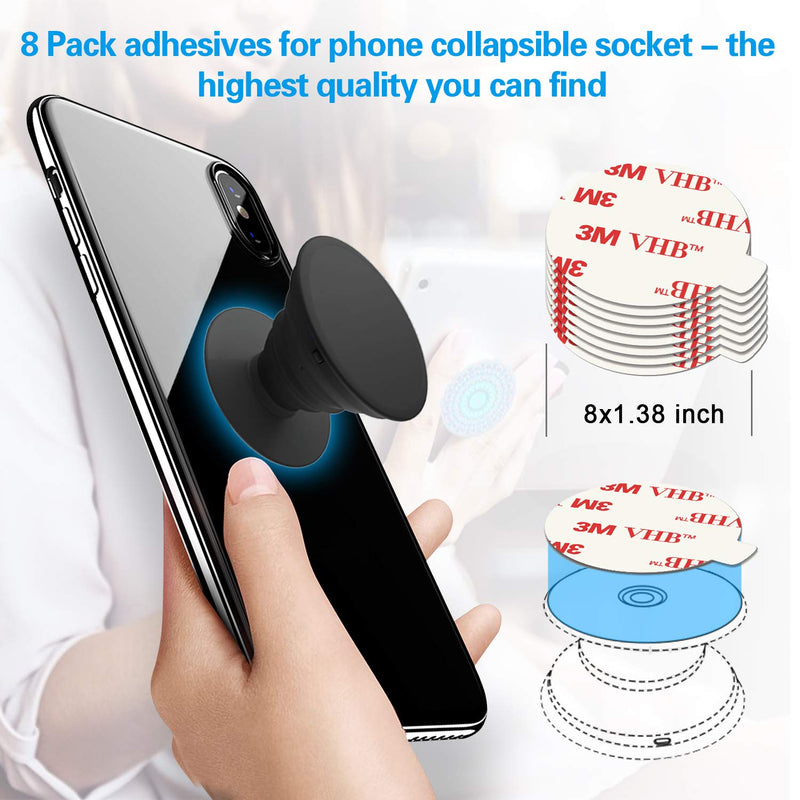 [Australia - AusPower] - 8 Pack Sticky Adhesive Replacement for Socket Stand, VOLPORT 1.4 Inch Pops 3M Circle Heat Resistant Double Sided Clear White High Bond Tape Extra Strong Removable Sticker Pad for Phone Grip Holder 